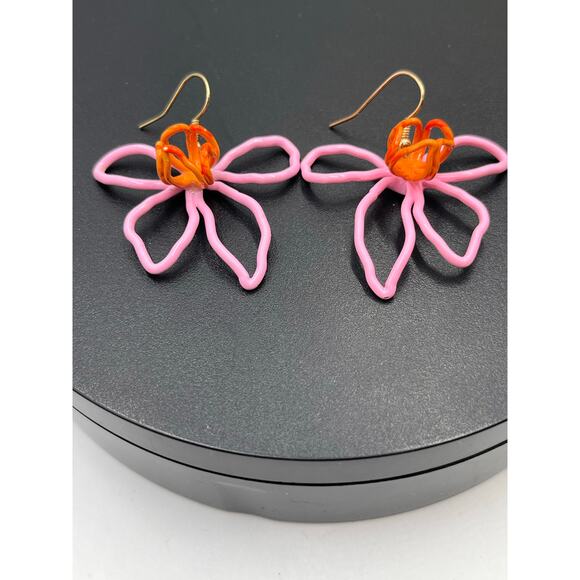 Mignonne Gavigan Bridget Bright Pink Orange Enamel Flower Dangle Earrings - Picture 7 of 8